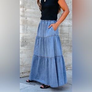 She & Sky denim tiered Maxi Skirt NWT XL
